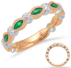 .54CT DIAMOND AAA EMERALD 14KT WHITE ROSE GOLD ROUND & MARQUISE ANNIVERSARY RING