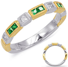 .49CT DIAMOND & AAA EMERALD 14KT 2 TONE GOLD PRINCESS FILIGREE ANNIVERSARY RING