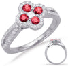 .79CT DIAMOND & AAA RUBY 14K WHITE GOLD ROUND & PRINCESS 4 LEAF CLOVER LOVE RING