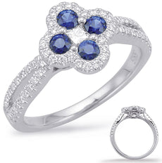 .79CT DIAMOND & AAA SAPPHIRE 14KT WHITE GOLD ROUND & PRINCESS 4 LEAF CLOVER RING