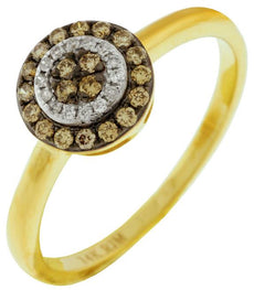 .20CT WHITE & CHOCOLATE FANCY DIAMOND 14KT YELLOW GOLD CLUSTER FLOWER LOVE RING