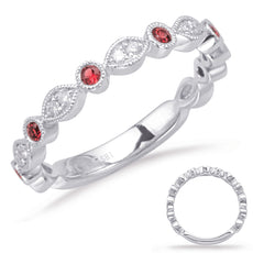 .33CT DIAMOND & AAA RUBY 14KT WHITE GOLD ROUND & MARQUISE SHAPE ANNIVERSARY RING