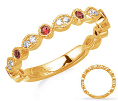 .33CT DIAMOND & AAA RUBY 14K YELLOW GOLD ROUND & MARQUISE SHAPE ANNIVERSARY RING