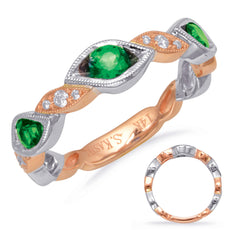 .44CT DIAMOND & AAA EMERALD 14K WHITE & ROSE GOLD 3D MULTI LEAF ANNIVERSARY RING