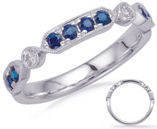 .42CT DIAMOND & AAA SAPPHIRE 14KT WHITE GOLD FILIGREE MILGRAIN ANNIVERSARY RING
