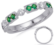 .45CT DIAMOND & AAA EMERALD 14K WHITE GOLD 3D FILIGREE MILGRAIN ANNIVERSARY RING