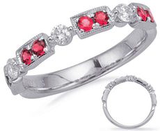 .57CT DIAMOND & AAA RUBY 14KT WHITE GOLD FILIGREE MILGRAIN FUN ANNIVERSARY RING