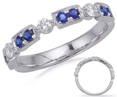 .54CT DIAMOND & AAA SAPPHIRE 14KT WHITE GOLD FILIGREE MILGRAIN ANNIVERSARY RING