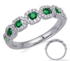 .66CT DIAMOND & AAA EMERALD 14K WHITE GOLD ROUND HEXAGON ETOILE ANNIVERSARY RING