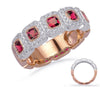 WIDE 1.38CT DIAMOND & AAA RUBY 14K WHITE & ROSE GOLD 3D OCTAGON ANNIVERSARY RING