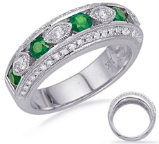 1.33CT DIAMOND & AAA TSAVORITE 14K WHITE GOLD 3D ROUND FILIGREE ANNIVERSARY RING