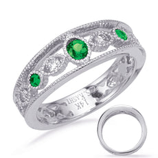 .42CT DIAMOND & AAA EMERALD 14KT WHITE GOLD 3D ROUND FILIGREE MILGRAIN FUN RING