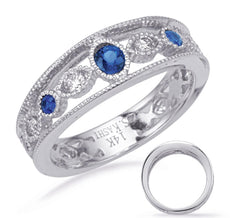 .51CT DIAMOND & AAA SAPPHIRE 14KT WHITE GOLD 3D ROUND FILIGREE MILGRAIN FUN RING