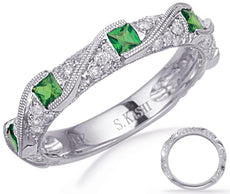 .88CT DIAMOND & AAA TSAVORITE 14K WHITE GOLD PRINCESS & ROUND FILIGREE LOVE RING