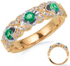 1.12CT DIAMOND & AAA TSAVORITE 14KT 2 TONE GOLD ROUND 3 STONE 4 LEAF CLOVER RING