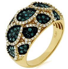 1.35CT WHITE & BLUE DIAMOND 14K YELLOW GOLD MULTI TEAR DROP FUN ANNIVERSARY RING