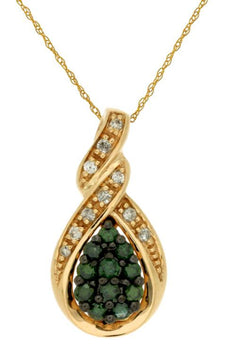 .25CT WHITE & GREEN DIAMOND 14KT YELLOW GOLD CLUSTER TEAR DROP FLOATING PENDANT
