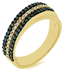 .39CT WHITE & BLUE DIAMOND 14KT YELLOW GOLD 3 ROW CRISS CROSS DIAGONAL FUN RING