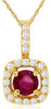 .49CT DIAMOND & AAA RUBY 14KT YELLOW GOLD 3D ROUND HALO SQUARE CLASSIC PENDANT