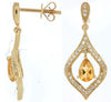 .99CT DIAMOND & AAA CITRINE 14KT YELLOW GOLD PEAR SHAPE & ROUND HANGING EARRINGS