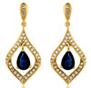 1.34CT DIAMOND & AAA SAPPHIRE 14K YELLOW GOLD CLASSIC TEAR DROP HANGING EARRINGS