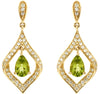 1.19CT DIAMOND & AAA PERIDOT 14K YELLOW GOLD PEAR SHAPE & ROUND HANGING EARRINGS
