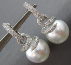 ESTATE LARGE 1.6CT DIAMOND & AAA SOUTH SEA PEARL 18K WHITE GOLD HANGING EARRINGS