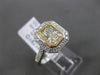 ESTATE 1.87CT WHITE & FANCY YELLOW DIAMOND 18K 2 TONE GOLD BEZEL ENGAGMENT RING