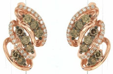 .77CT WHITE & CHOCOLATE FANCY DIAMOND 14KT ROSE GOLD MULTI ROW HANGING EARRINGS