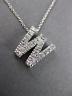 .38CT ROUND DIAMOND 14KT WHITE GOLD CLASSIC "W" INITIAL FLOATING PENDANT #18317