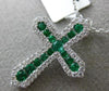 ESTATE .64CT DIAMOND & AAA EMERALD 14KT WHITE GOLD 3D HALO ETOILE CROSS PENDANT