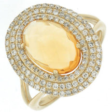 3.46CT DIAMOND & AAA CITRINE 14KT YELLOW GOLD OVAL & ROUND TRIPLE HALO FUN RING