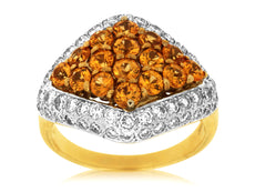 3.18CT DIAMOND & AAA YELLOW SAPPHIRE 14KT YELLOW GOLD 3D TRIANGULAR FUN RING