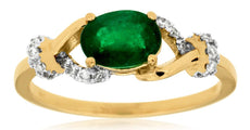 0.92CT DIAMOND & AAA EMERALD 14KT YELLOW GOLD OVAL & ROUND CRISS CROSS LOVE RING