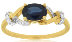 1.12CT DIAMOND & SAPPHIRE 14KT YELLOW GOLD 3D OVAL & ROUND LOVE KNOT FUN RING