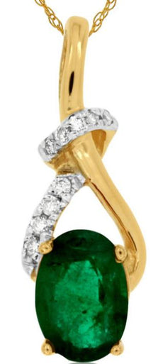 .86CT DIAMOND & AAA EMERALD 14KT YELLOW GOLD 3D OVAL LOVE KNOT FLOATING PENDANT