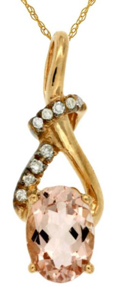 .76CT DIAMOND & AAA MORGANITE 14K YELLOW GOLD 3D OVAL & ROUND LOVE KNOT PENDANT