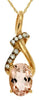 .76CT DIAMOND & AAA MORGANITE 14K YELLOW GOLD 3D OVAL & ROUND LOVE KNOT PENDANT