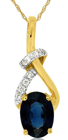1.06CT DIAMOND & AAA SAPPHIRE 14KT YELLOW GOLD OVAL LOVE KNOT FLOATING PENDANT