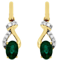 .95CT DIAMOND & AAA EMERALD 14KT YELLOW GOLD 3D OVAL LOVE KNOT HANGING EARRINGS