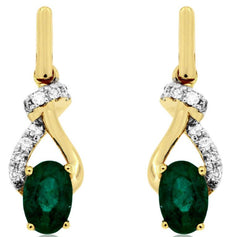 .95CT DIAMOND & AAA EMERALD 14KT YELLOW GOLD 3D OVAL LOVE KNOT HANGING EARRINGS