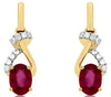 1.2CT DIAMOND & AAA RUBY 14K YELLOW GOLD OVAL & ROUND LOVE KNOT HANGING EARRINGS