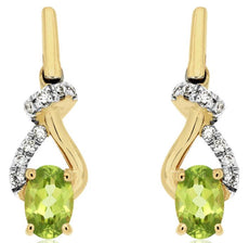 1.0CT DIAMOND & AAA PERIDOT 14KT YELLOW GOLD 3D OVAL LOVE KNOT HANGING EARRINGS