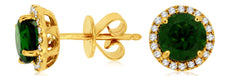 2.16CT DIAMOND & AAA GREEN GARNET 14KT YELLOW GOLD 3D ROUND HALO STUD EARRINGS