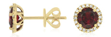 1.95CT DIAMOND & AAA GARNET 14KT YELLOW GOLD 3D CLASSIC ROUND HALO STUD EARRINGS