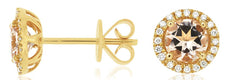 1.61CT DIAMOND & AAA MORGANITE 14K YELLOW GOLD ROUND HALO FILIGREE STUD EARRINGS
