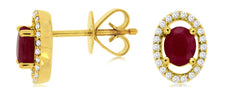 1.0CT DIAMOND & AAA RUBY 14KT YELLOW GOLD 3D OVAL & ROUND CLASSIC STUD EARRINGS