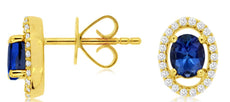 .88CT DIAMOND & AAA TANZANITE 14KT YELLOW GOLD 3D OVAL & ROUND STUD EARRINGS