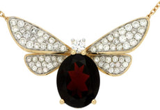 3.14CT DIAMOND & AAA GARNET 14KT YELLOW GOLD 3D OVAL & ROUND BUTTERFLY NECKLACE