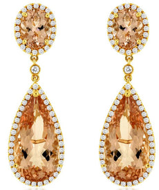 LARGE 13.35CT DIAMOND & AAA MORGANITE 14K WHITE GOLD PEAR SHAPE & ROUND EARRINGS